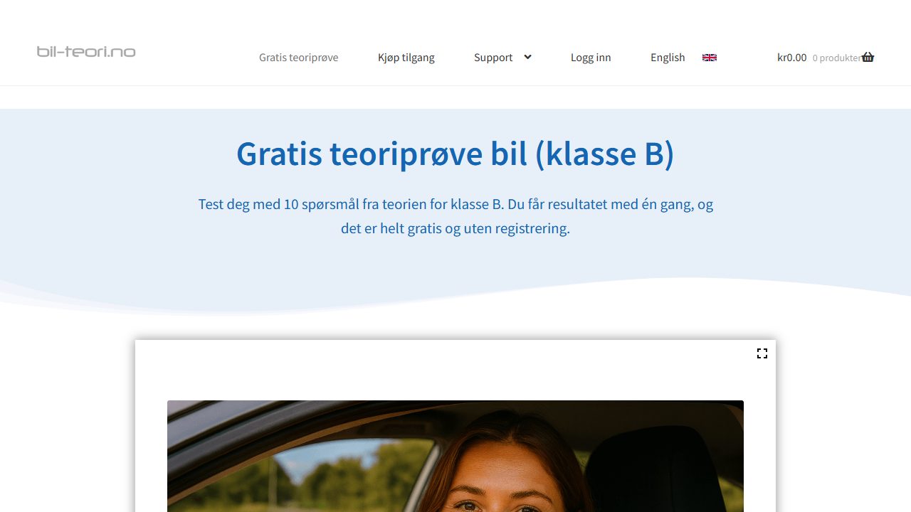 Bil-teori.no sin side for gratis teoriprøve mens oppgaveverktøyet laster